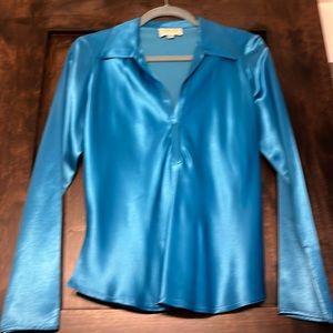Cache Blouse, S - Sm, C - Turquoise, Flared Sleeves w/Slit, V- Neck
